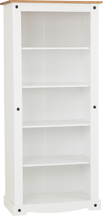 Corona Tall Bookcase In White Distressed Pine